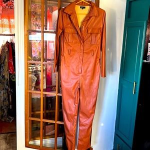 Faux leather coveralls